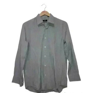 HUGO BOSS Long Sleeve Shirt Stretch Grey Striped Collar Dress Shirt 15 3/4 40